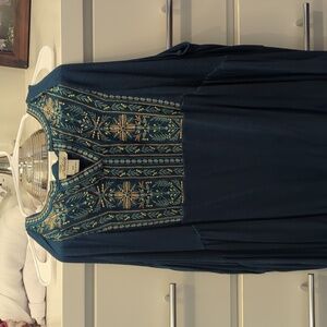 Embroidered tank in beautiful teal/ gold